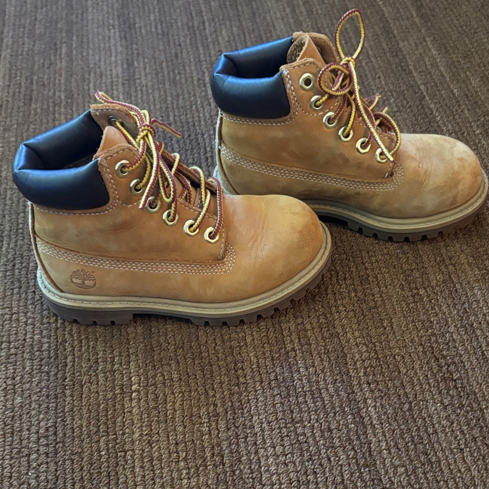 Timberland Kids Wheat Nubuck Boots with black  Collar